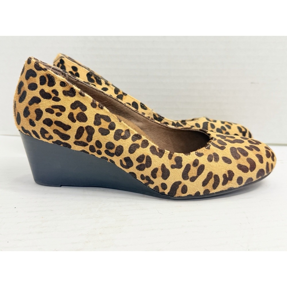 Vionic Antonia Leopard Calf Hair Wedge Heels Women's US 6.5 Orthotic Comfort